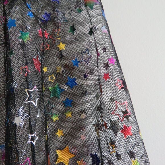 IHEARTRAVES Rainbow Stars Open Front Black Mesh Mini Skirt Festival Rave Size S - Picture 8 of 15